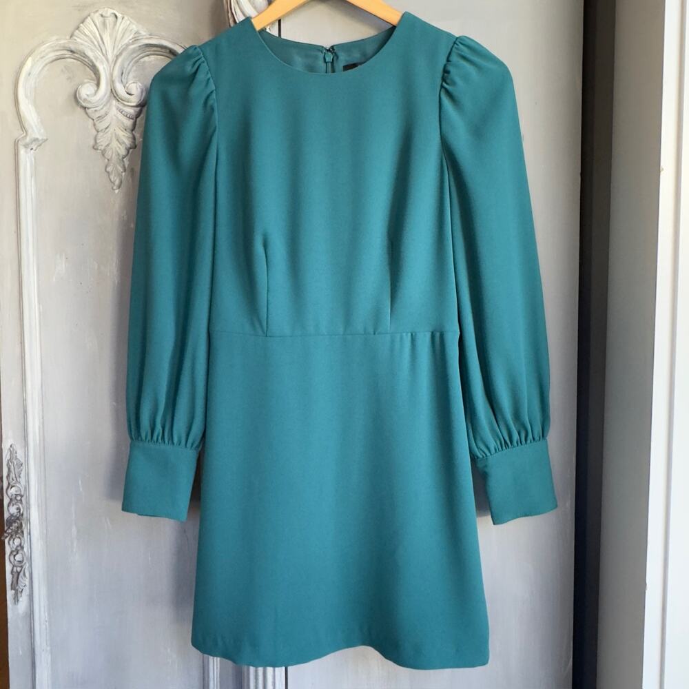 J. Crew Puff Sleeve Mini Dress Sz 00 365 Crepe Emerald Green Cocktail Dress